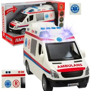 Игрушечная аварийная скорая помощь (фургон), без бренда, модель 075008 — механическая заводная игрушка с польскими звуковыми обозначениями