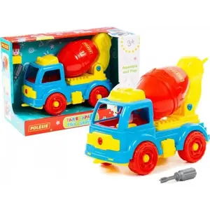Toy cement mixer truck set Polesie 84804 — 29-piece construction block toy in box