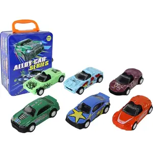 LEANToys berzes piedziņas transportlīdzekļu komplekts metāla kastē, 6 gab. (modelis 16325)