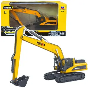 Excavator toy HUINA 22761 metal, movable arm, yellow, scale 1:50
