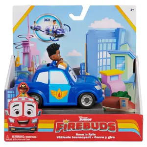 Toy car Maki Disney Junior Firebuds Jayden and Piston – pull-back, donut drift, plastic, ages 3+ (black/blue/white)