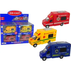 LEANToys mechanical friction-powered rescue vehicle set — police and fire truck, 3 models