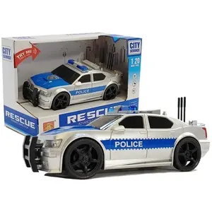 Battery-Powered Police Car 1:20 Scale with Lights and Sounds, Pull-Back, Silver – LEANToys