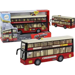 Rotaļu divstāvu pilsētas autobuss LEANToys modelis 16934, sarkans, gaismas un skaņa, mērogs 1:16