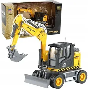 HUINA Metal Wheel Excavator with Bulldozer 1:50 Scale Yellow - Toy Construction Vehicle