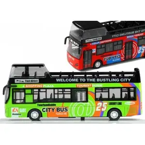 Toy Double-Decker Tour Bus LEAN Sport 1:32 scale, opening doors, green