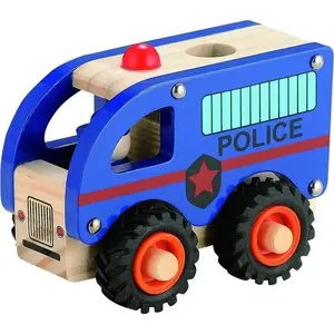 Wooden police bus Magni 3896 with rubber wheels — children's toy vehicle