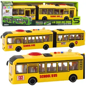 LEANToys saliekamais skolas autobuss modelis 1:16, dzeltens, atveramas durvis, gaisma un skaņas