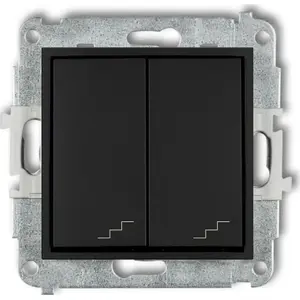 Double staircase switch Karlik 12MWP-33 black matte — mechanical wall switch, two-gang, stairway function