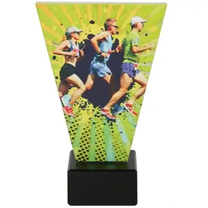 Glass running trophy Tryumf VL2-D/RUN/BK — glass award for races and athletics