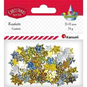 Titanum Konfetti Gwiazdki 14g — gold and silver hologram star-shaped confetti