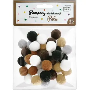 Decorative Pom-Poms pack 35 pcs, INTERDRUK — assorted craft pompons for decoration
