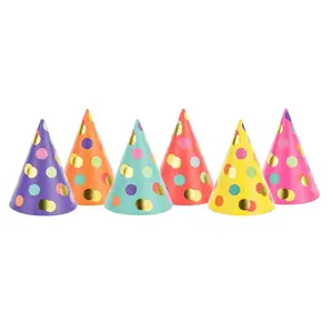 Праздничная шапочка PartyDeco Dots, микс — высота 16 см, диаметр основания 11 см, 6 шт.