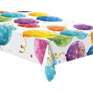 Tablecloth Procos 120 x 180 cm - birthday design with shiny balloons, disposable plastic, 1 pc
