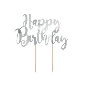 Cake topper PartyDeco KPT11-018M silver, 22.5 cm height, for adult cakes, 1 piece