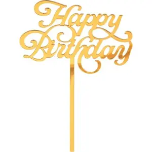 Cake topper acrylic GoDan model 507695 'Happy Birthday' gold