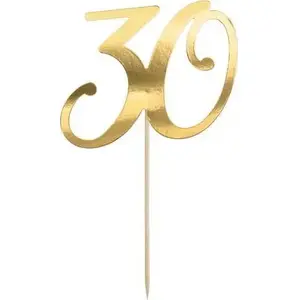 Cake Topper PartyDeco "30" gold 20.5 cm one size