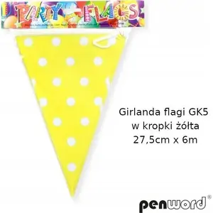 TEKA Garland dotted flags yellow 27.5 cm x 6 m – decorative bunting for events