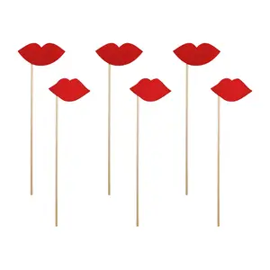 Photo booth prop PartyDeco KNP7, red, adult, height 240 mm, pack of 6