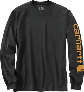 T-krekls Carhartt Heavy Sleeve Logo Carbon Heather — garām piedurknēm, kokvilnas ikdienas apģērbs
