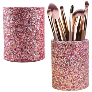 Brush and Accessories Holder Cup Lean 25239 — glitter pink container for makeup brushes and tools