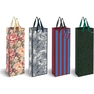 Bottle bag INTERDRUK 13x36x10 cm, paper gift bag for wine/champagne, Gold finish, 190 g weight (mix)