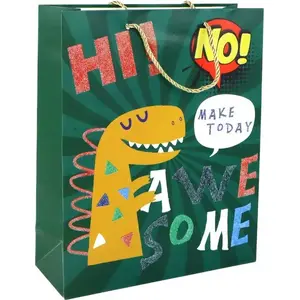 Gift Bag LEANToys 32×26×10 cm Green with Dinosaur, paper, model 16736
