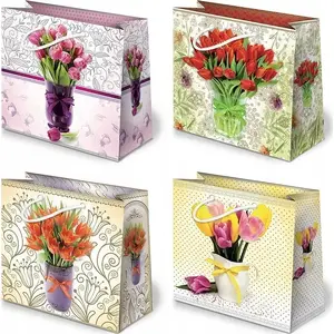 Paw paper gift bags T-6L with floral, bow and graphic designs, pack of 10 (mixed)
