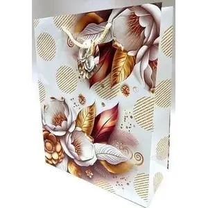 Dāvanu maisiņš TEKA 26×32×12 cm, matēta papīra, balti ziedi