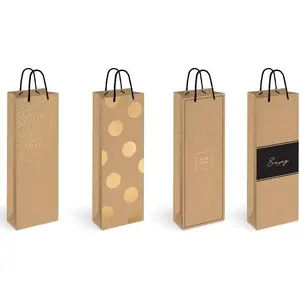 Bottle bag INTERDRUK Torba na butelkę Kraft Gold – single bottle kraft paper carrier with gold print