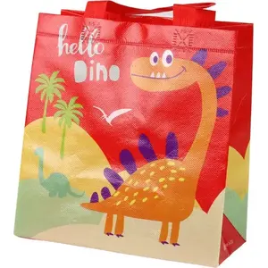 Gift Bag LEANToys Dino Red 23×21.5×11 cm — children's gift bag with dinosaur design
