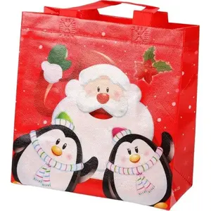 Gift Bag LEANToys Santa and Penguins Red 22×22×11 cm
