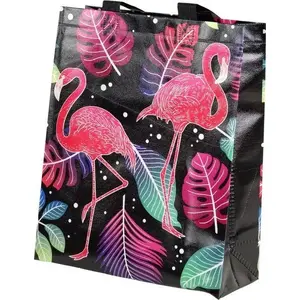 Gift Bag LEANToys Torba Prezentowa Flamingi Black 30.5×24.5×10 cm