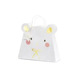 Gift bag PartyDeco Polar bear, 31.5×27×10 cm, gold/pink/white printed