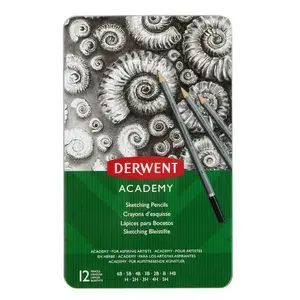 GRAPHITE Derwent Academy Zīmēšanas zīmuļu komplekts (wallet) 12 gab. — pelēkie toņi, daudzkrāsaina iesaiņojuma