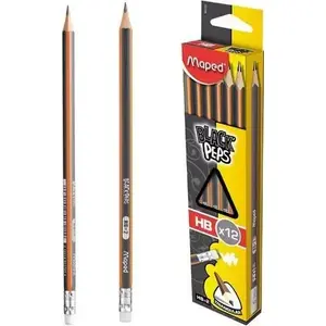 Pencil with Eraser Maped Blackpeps HB — pack of 12 (wood-cased HB graphite)