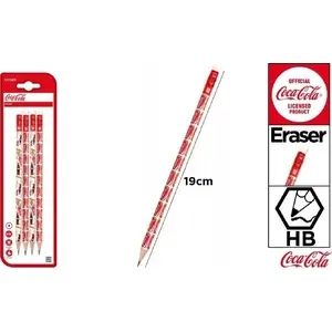 Zīmuļu komplekts TEKA 573418 — HB zīmuļi ar dzēšgumu Coca‑Cola dizainā, 4 gab.