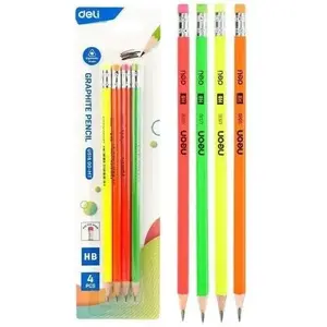 Pencil set DELI EDUKAMP neon HB with eraser 4 pieces