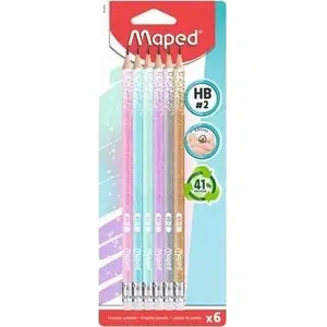 Pencil with Eraser Maped HB Glitter (6 pcs) — HB graphite, glitter finish, attached eraser
