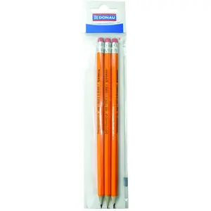 Wooden pencil with eraser Donau HB lacquered 3 pcs with hanging tag yellow