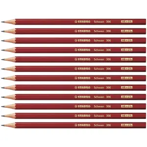 Графитные карандаши Stabilo HB 12 шт — шестигранные, грифель 2,2 мм, красные