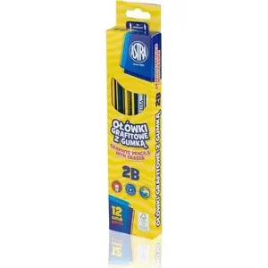 Graphite pencils with eraser Astra 2B — pack of 12 wooden drawing/writing pencils