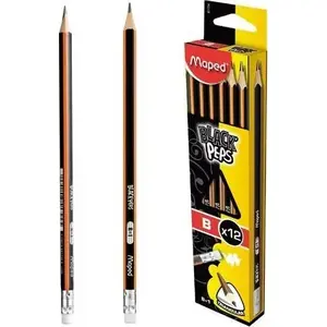 Pencil with Eraser Maped Blackpeps B (12 pcs) - graphite B, wood-cased, classroom pack