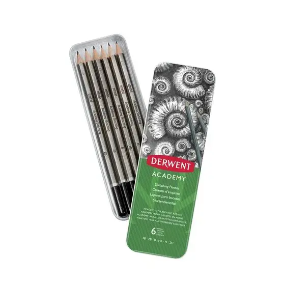 Pencils DELOCK Derwent Academy Sketching Pencils Wallet of 6 Photo 2