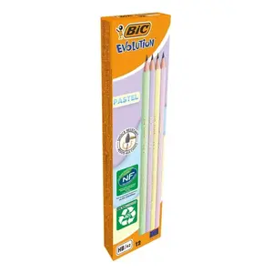 Zīmuļi BIC Evolution 2HB, komplekts 12 gab. — cietība 2HB, sešstūra forma, dažādas krāsas