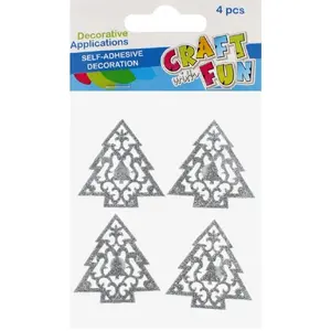 Craft with Fun decorative adhesive stickers Christmas tree glitter silver set of 4 (CFBN374)