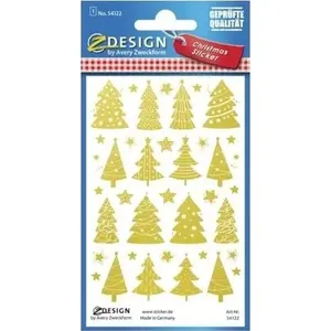 Sticker sheet Avery Zweckform 54122 — 38 metallic gold tree and star labels on transparent background