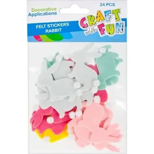 Felt Sticker Kit Craft with Fun CF NAKLEJKI FILC KROLIK Z POMPONEM PBH 6/144 – decorative felt rabbit stickers with pompon