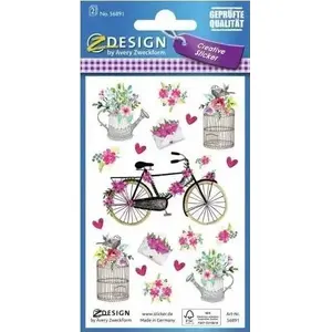 Paper stickers Zdesign — floral and bicycle designs, sheet of decorative paper decals