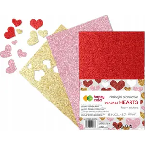 Sticker set Happy Color Naklejki Serca brokatowe A5 3 pcs — glitter heart stickers, A5 sheet, mixed designs